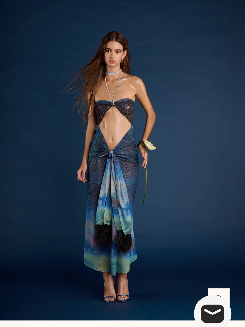 Strappy Blue Tie-Front Cutout Maxi Dress